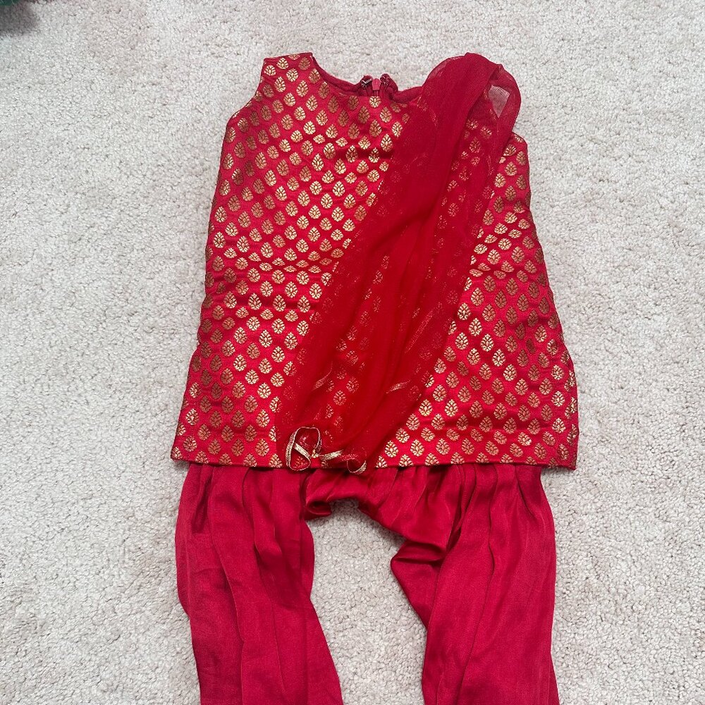 Gorgeous Red & Gold Indian Traditional Outfit for 18-24 Months